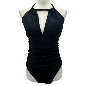 RELLECIGA‎ PARIS Women's Medium Black Halter Plunge Backless One Piece Swimsuit